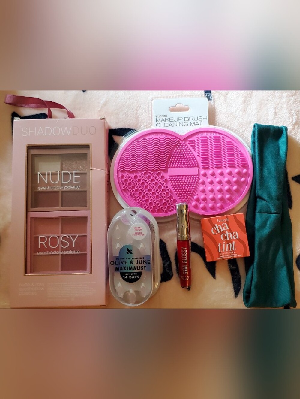 Makeup Bundle with Pink Brush Cleaning Mat & Rose Palettes +